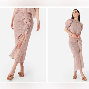 New Katharine Kidd Lilya White Orange Tulip Print Ruffle Front Slit Midi Skirt 4